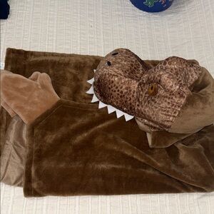 Brown Dino Hooded Kids Blanket - Plush Dinosaur Hood